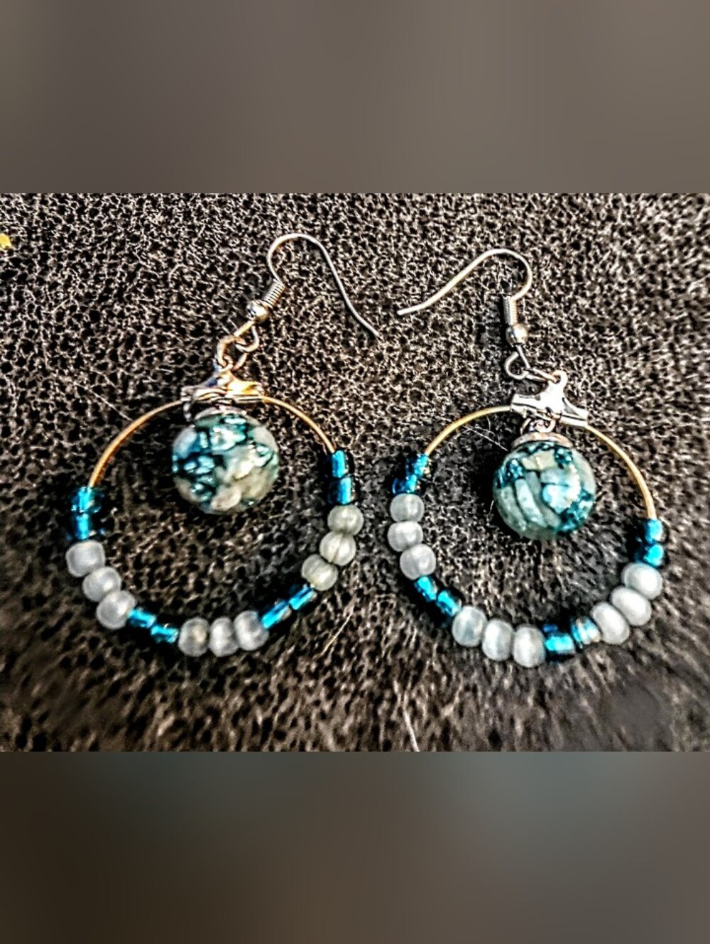 Handmade Natural Healing Rocks Im A Glass Ball Centered In Hoop Earrings.